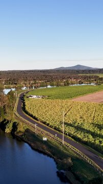Aerial View of Sugar Cane Farm and Clarence River in Maclean