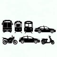 Fototapeta premium Collection of vintage trucks and motorcycles in black and white.