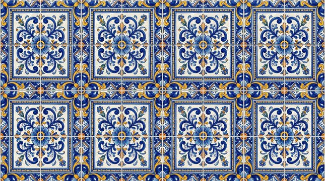 Greece patterns blue and yellow ornate mediterranean tile set with mediterranean hellenic decorative background seamless