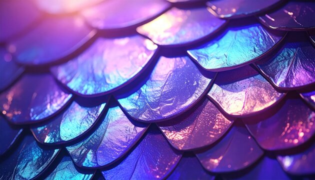 Shimmering purple iridescent scales closeup macro.
