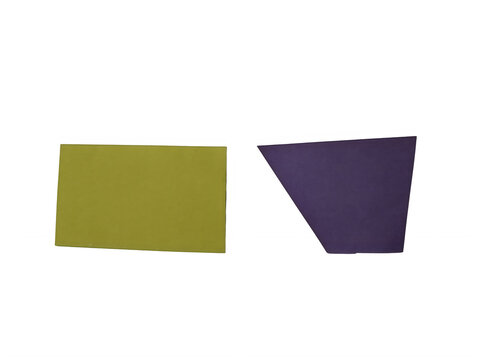 Two geometric shapes in olive green and dark purple colors isolated on transparent background