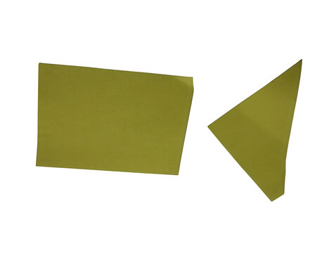 Two olive green paper shapes a rectangle and a triangle for design isolated on transparent background