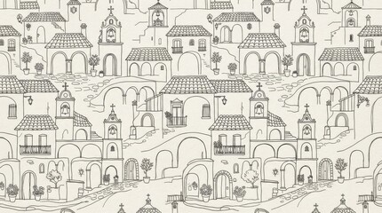 Obraz premium Greece patterns sketch line drawing of ancient houses with architecture mediterranean hellenic classical heritage