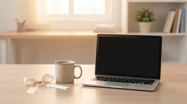 Clean Workspace with Laptop and Coffee for World Lungs Day