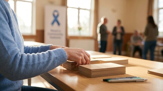 Charity organizer preparing materials for World Lungs Day event