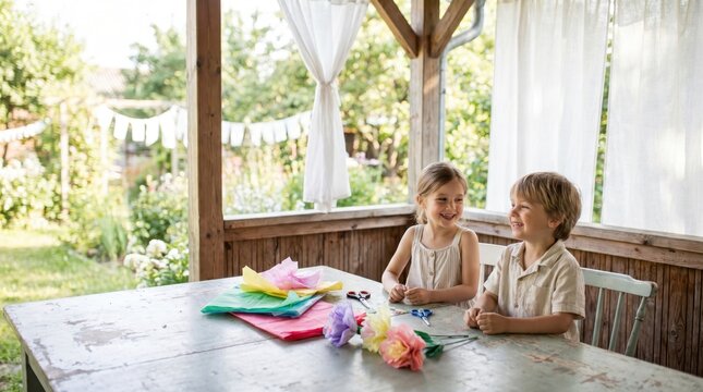 Children Crafting Paper Flowers for Summer Bank Holiday
