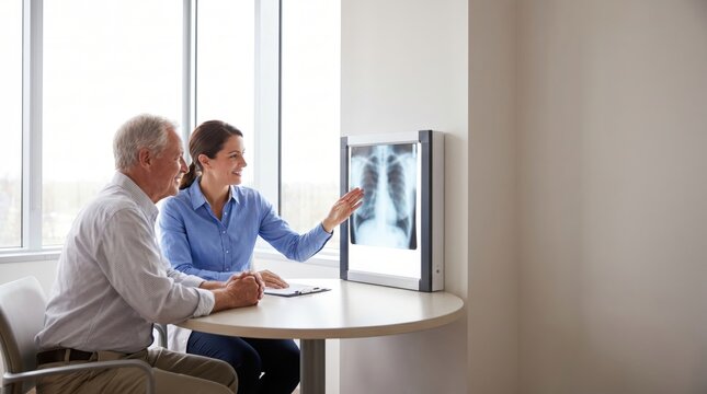 Doctor Reviews Lungs X-ray with Patient on World Lungs Day