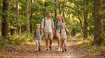 Fototapeta premium Family Hiking Adventure on Summer Bank Holiday