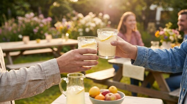 Hands Cheers With Lemonade Drinks Summer Bank Holiday Gathering