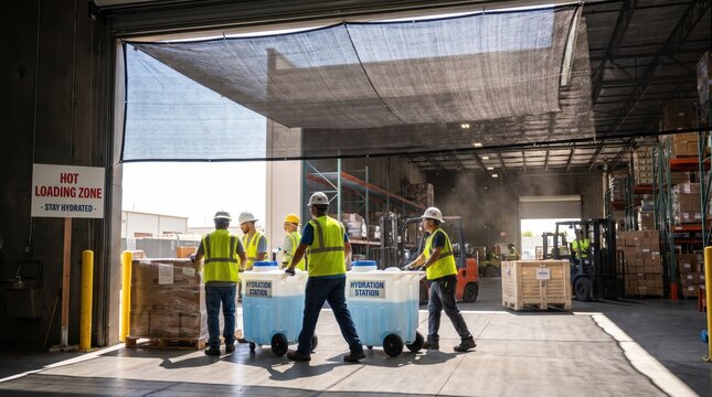 Workers Moving Hydration Station for Heatwave Safety