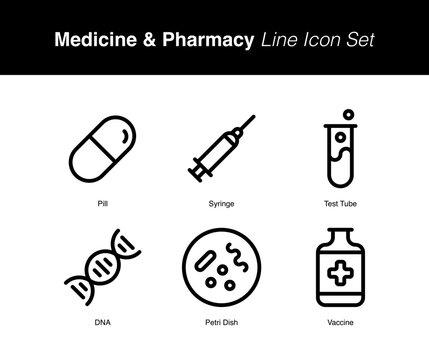 Medicine & Pharmacy Line Icon Set, Editable Stroke Healthcare Outline Vector Icons