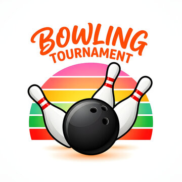 Bowling tournament poster design with colorful pins and ball. Vector illustration for sports event promotion and championship advertising.
