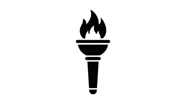 Vector illustration of black silhouette icon of a burning torch on a transparent background
