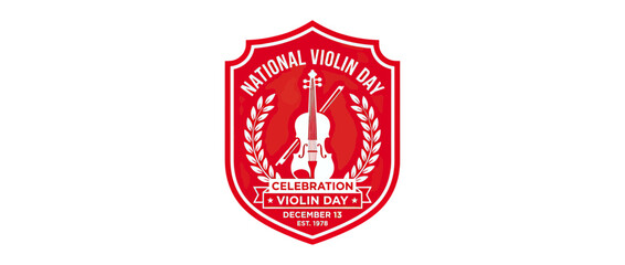 Red Violin Celebration Emblem with Laurel Wreath © ulume