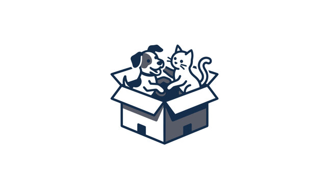 Dog and cat sitting in box.