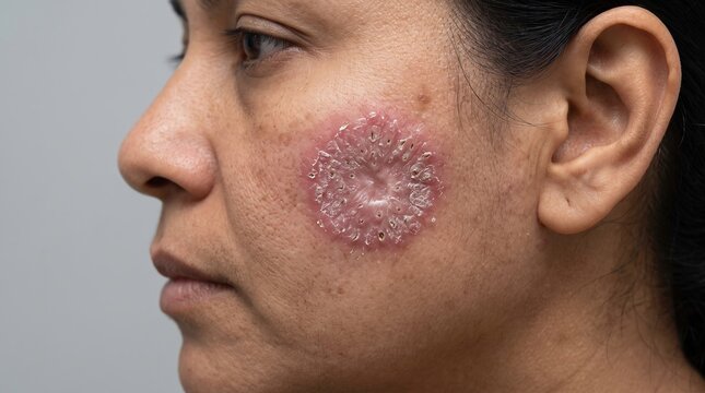 Discoid Lupus Erythematosus DLE Scaly Plaque Lesion on Female Cheek Side Profile