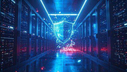 Fototapeta premium Enterprise Cyber Attack in Futuristic Data Center