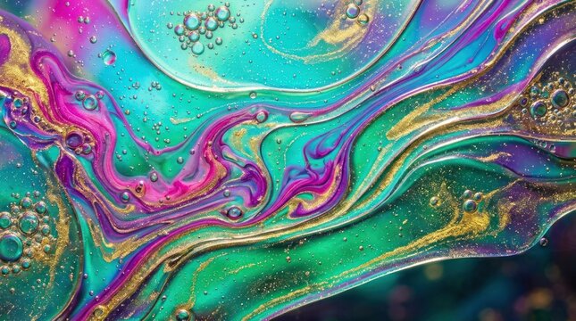 A colorful, abstract painting with a mix of vibrant colors and fluid movements.