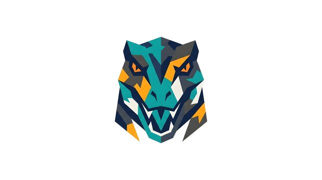 Geometric colorful dinosaur head logo on white background