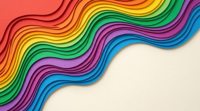 A rainbow-colored wave pattern on a neutral background. The wave concept of fluidity and movement.