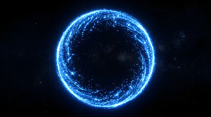 Fototapeta premium Glowing Blue Particle Ring Portal Abstract Space Background