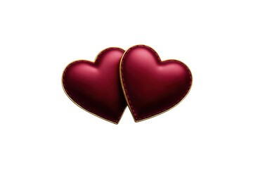 Obraz premium Two plush red hearts with golden seams intersecting, symbolizing connection, passion, and valentine's day. Transparent background