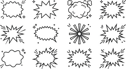 Comic book explosion speech bubbles line art cartoon vector illustration set © Hossain