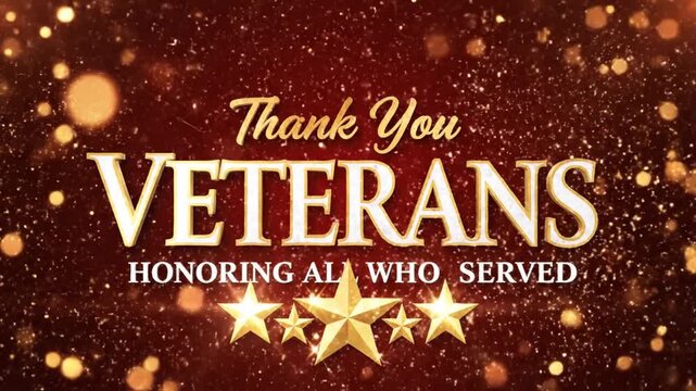 Gold 3D Thank You Veterans text on red background