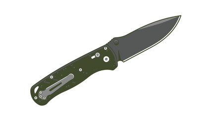 Obraz premium Folding Survival Knife with Green Textured Handle and Black Blade