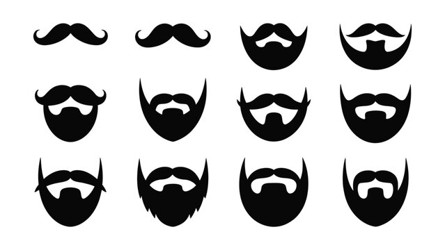 Beard and Mustache Styles Silhouette Icon Set - Mens Grooming Vector