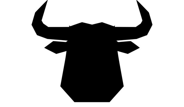 Geometric low poly bull head silhouette vector icon featuring abstract polygonal buffalo shape with sharp horns isolated on white background for minimalist logo design.