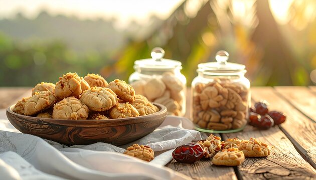 Traditional Eid Cookies Dates and Snacks Display with Ramadan Refreshments