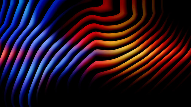 Abstract background featuring vibrant flowing wavy lines in red orange and blue colors on a black backdrop