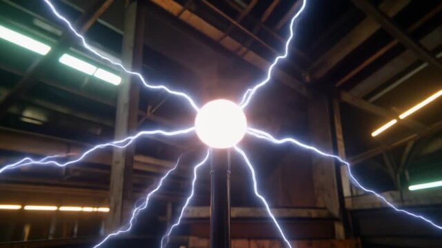 mesmerizing high voltage electric discharge in industrial indoor setting