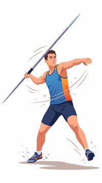 Male athlete poised to throw a javelin during track and field competition.