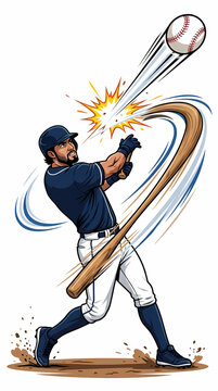 dynamic illustration of a baseball player making a powerful swing and hitting the ball.