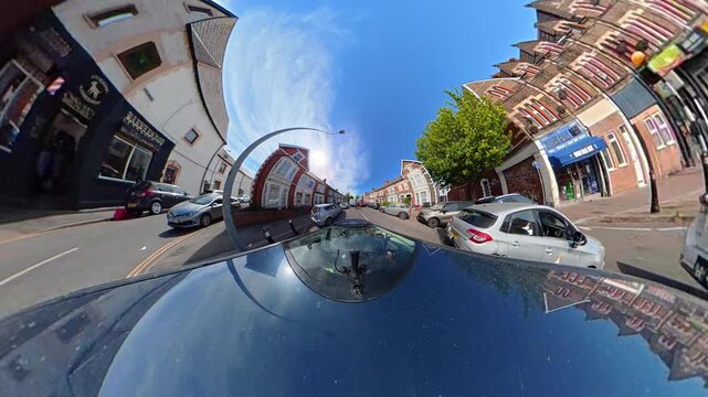 Ultra Wide Unique Footage of Car Drive on City Streets and Roads of Great Britain During Beautiful Mostly Sunny Day and Afternoon. Car Mounted Wide Angle Camera Footage Captured on 19th April, 2026
