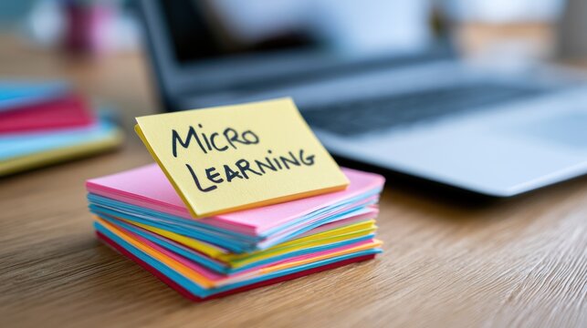 Micro learning sticky notes on desk with laptop
