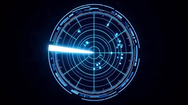 Futuristic Blue Radar Scan Interface with Rotating Beam and Glowing Targets