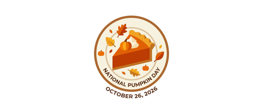 Flat Vector Illustration of Autumn Pumpkin Pie and Fall Leaves