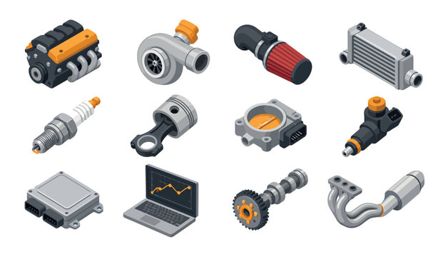 Collection of various automotive engine components and parts.