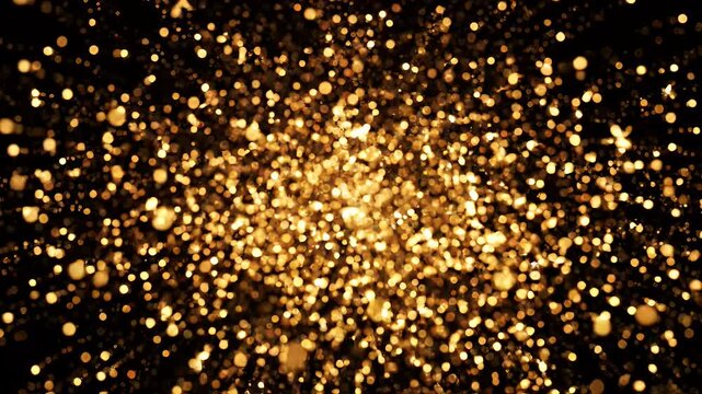 Golden Sparkles Star Burst Motion Background - This image features a dynamic burst of golden sparkles emanating from the center against a deep black background.