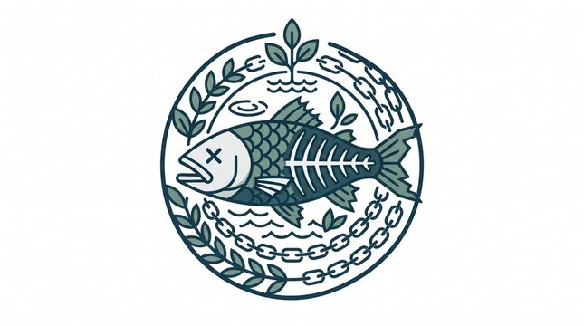 Minimalist Dead Fish Icon Symbol for Water Pollution and Conservation Awareness