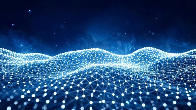 Blue Digital Wave with Glowing Interconnected Nodes - Futuristic Technology Background Animation