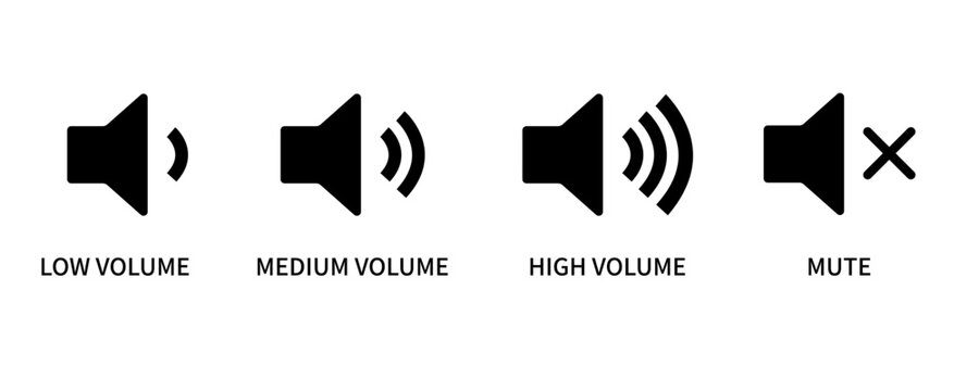 Black simple volume speaker icon 4 types set
