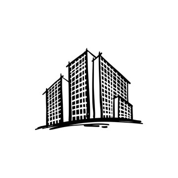 Hand drawn sketch logo of couple of building with a simple 
line art sketch style 