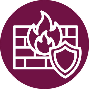 Computer Network Firewall Protection Symbol Displaying A Shield And Flaming Wall Element To Represent Cybersecurity Measures For Keeping Personal Information And Digital Infrastructure Safe From