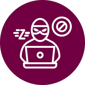 Computer hacker wearing a mask sitting with a laptop and showing a forbidden sign symbol representing digital safety threats and cybersecurity risks for businesses trying to secure their private