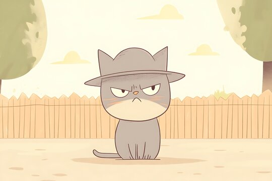 Grumpy cat in a hat outside