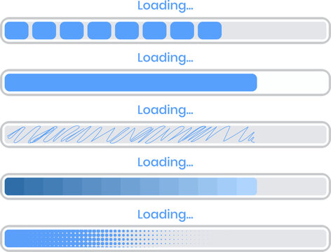 Loading progress bar collection with user interface preload indicators isolated on white background